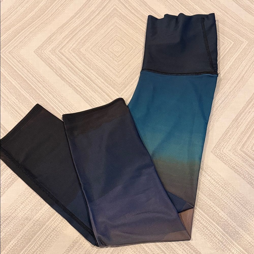 Emily Hsu Designs Mountain Gradient Leggings Blue Tan High Waist Crop XS